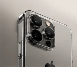 A silver iPhone in a clear case.