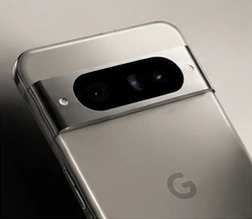 A silver Google Pixel phone.